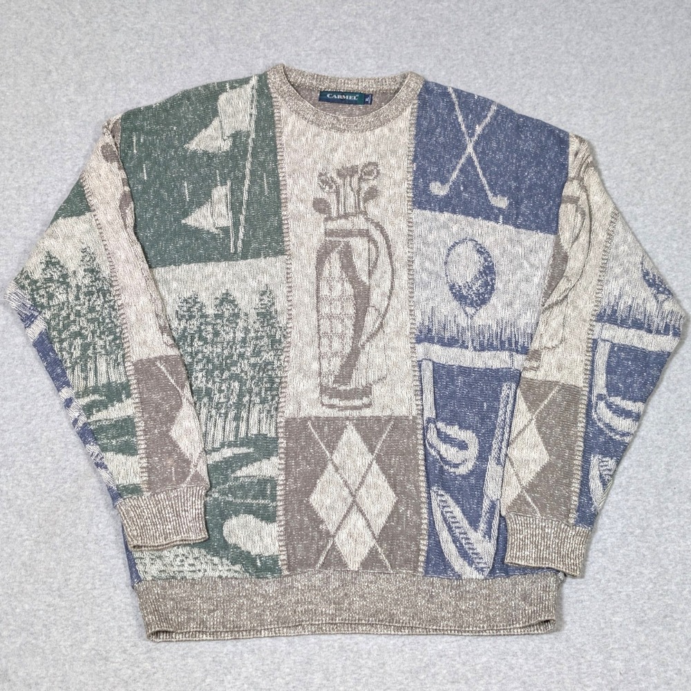 Vintage Carmel Golf Knit Sweater Mens Size XL Made in USA